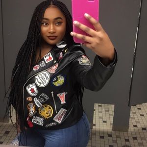 Biker faux leather jacket with patches